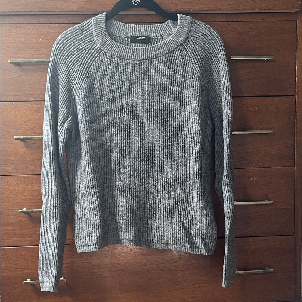 Tahari Charcoal Ribbed Crew Neck Sweater
